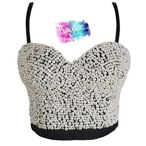 Black and Pearl Bustier Crop Top